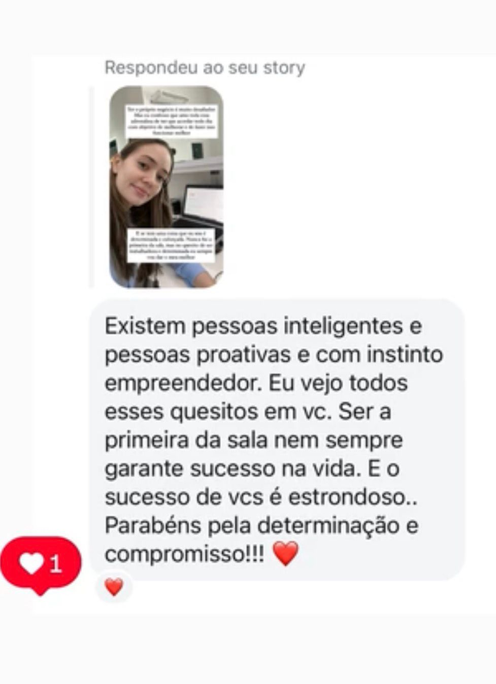 Mensagem de agradecimento recebida de aluno ou paciente 1